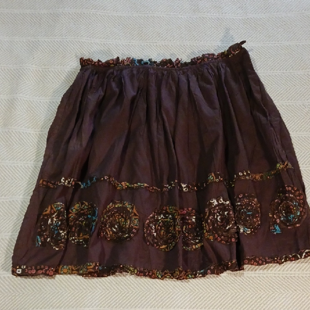 Brown and Gold Smocked Bubble Mini Skirt